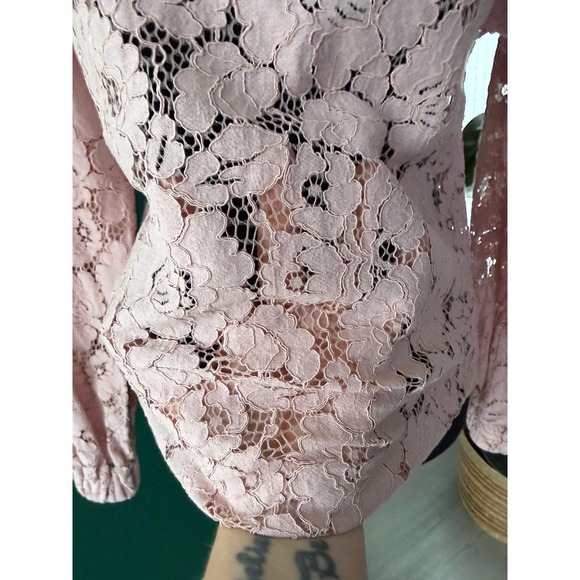 Banana Republic Sheer Lace Blouse Size M Blush Pink Romantic Victorian Feminine - Picture 2 of 8